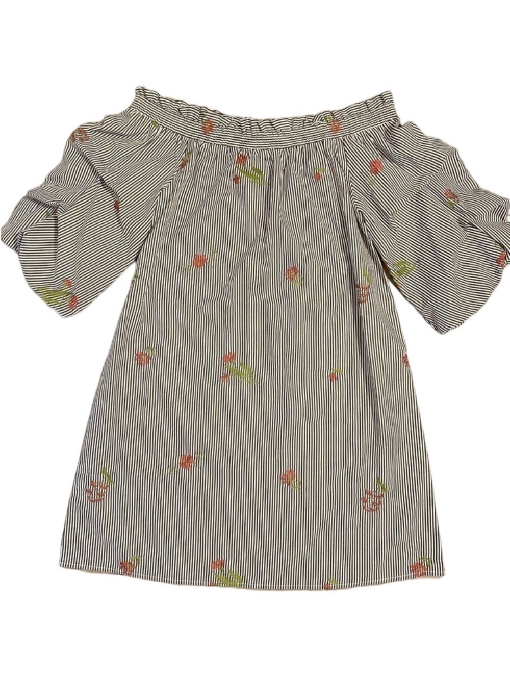 Le Lis Size M Striped Off Shoulder Ruffle Sleeve Embroidered Mini Dress